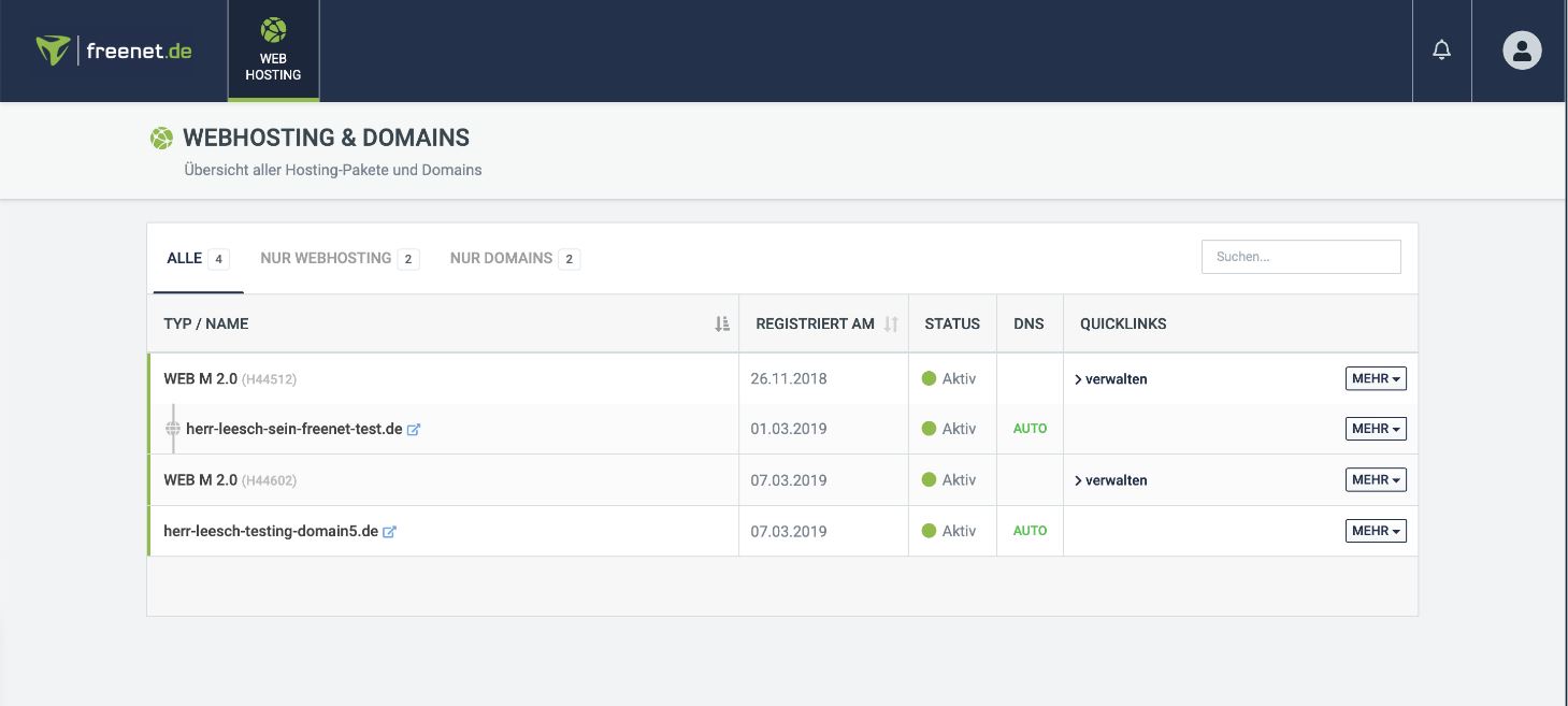 Screenshot Startseite Webhosting