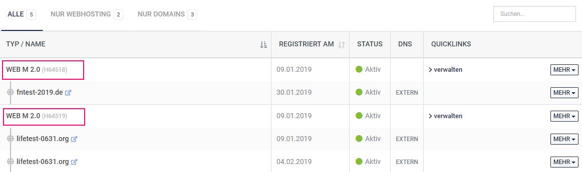 Screenshot Weg 1 zur  Domainverwaltung