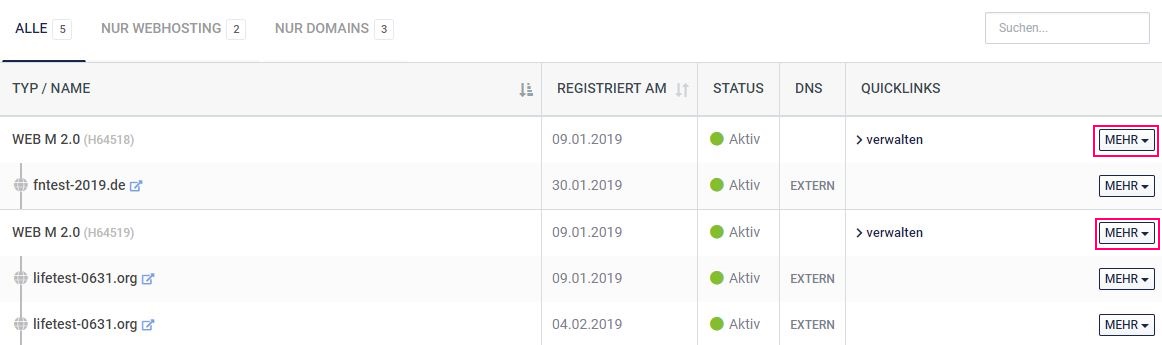 Screenshot Weg 3 zur  Domainverwaltung