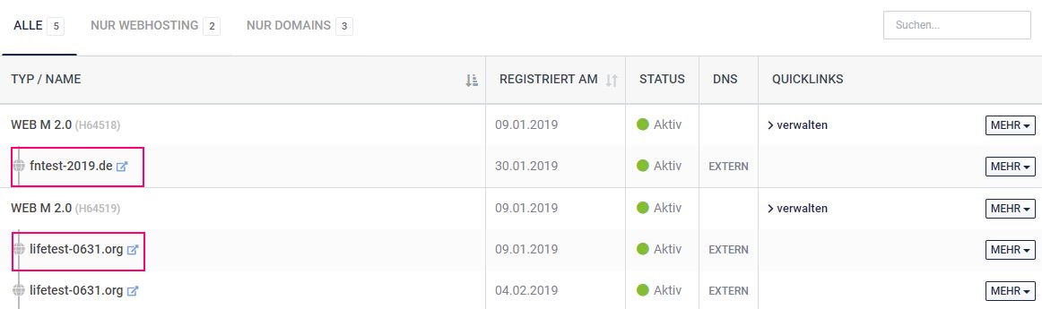 Screenshot  Link zum Webspace