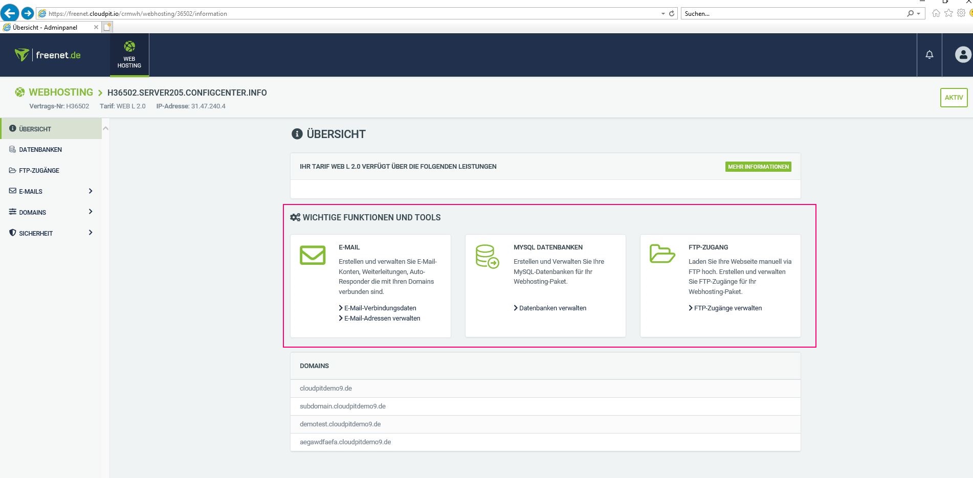 Screenshot Wichtige Funktionen und Tools