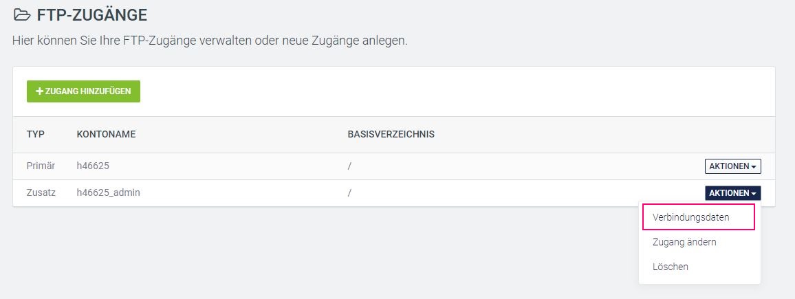 Screenshot Verbindungsdaten