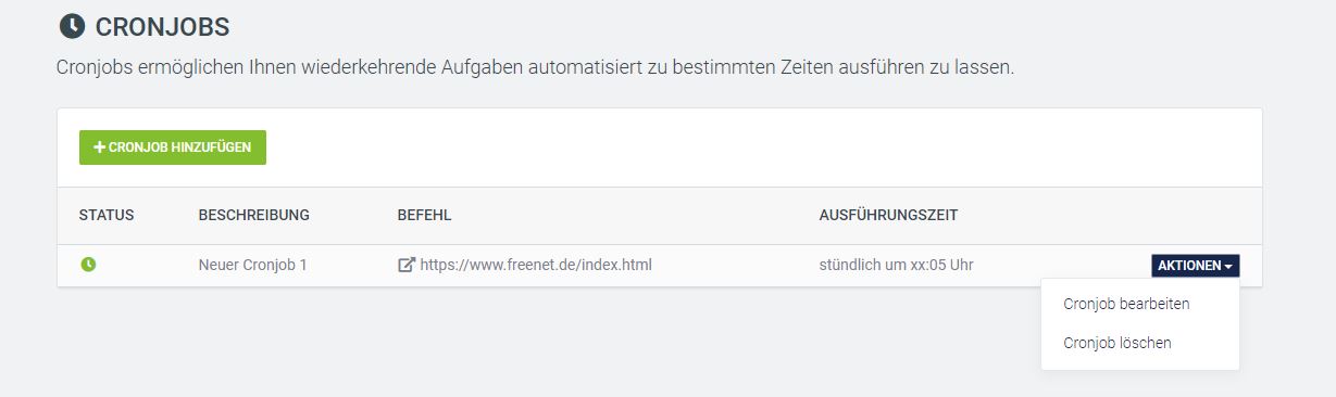 Screenshot Cronjob anlegen Cronjob verwalten