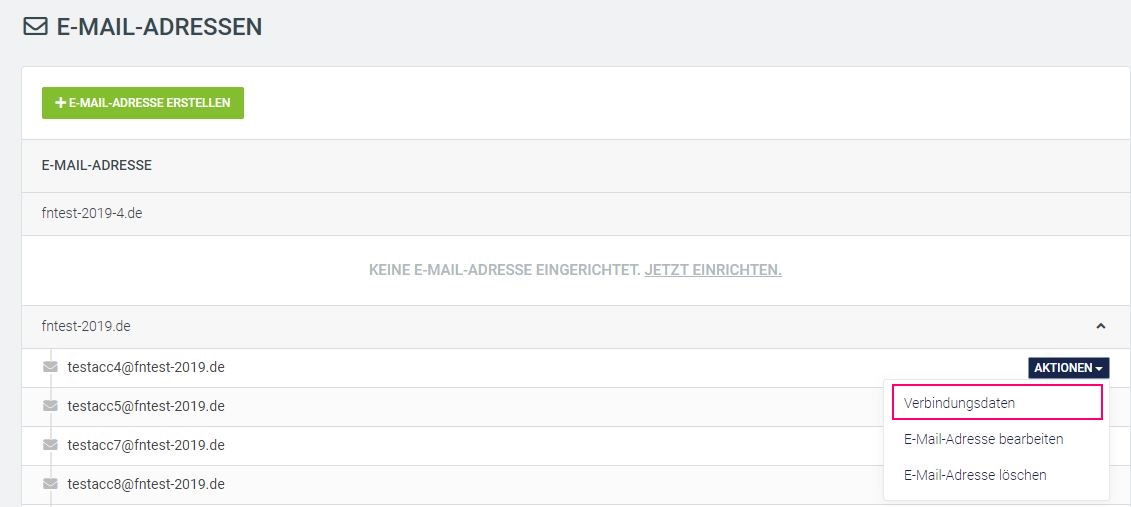 Screenshot Verbindungsdaten abrufen