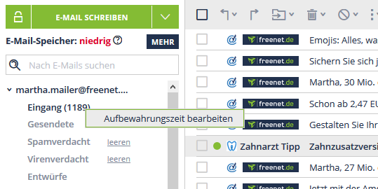 Aufbewahrungszeit Screenshot 1