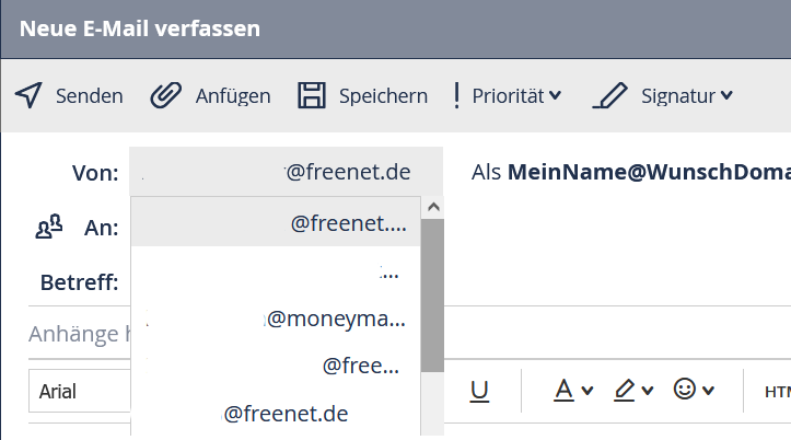 Screenshot Absender auswählen