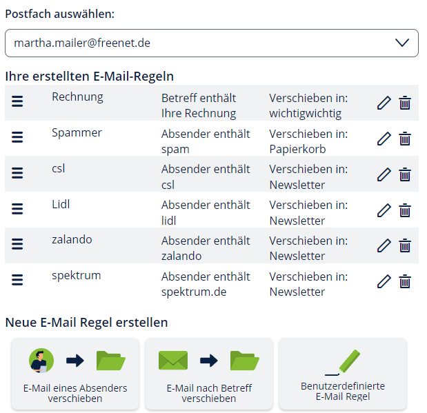 Screenshot Filterregeln