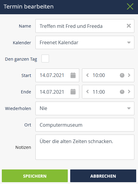 Screenshot Neuen Termin anlegen
