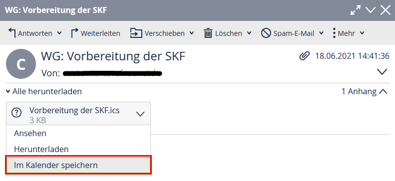 Screenshot Termin importieren
