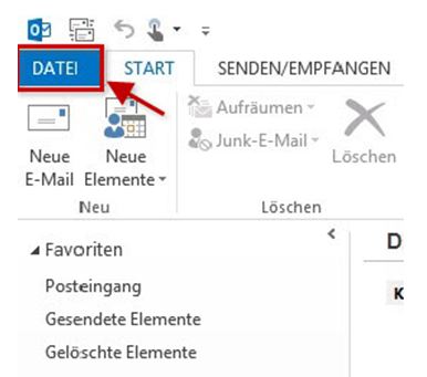 Screenhot Outlook 2013: Einrichtung IMAP Schritt 1a