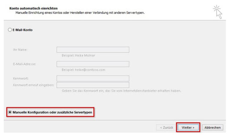 Screenshot  Outlook 2013: Einrichtung IMAP Schritt 2