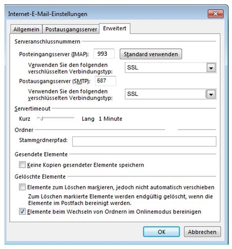Screenshot Outlook 2013: Einrichtung IMAP Schritt 6