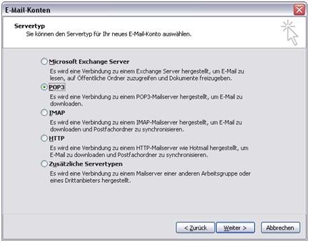 Screenshot Schritt 4 - Auswahl des Servertypen