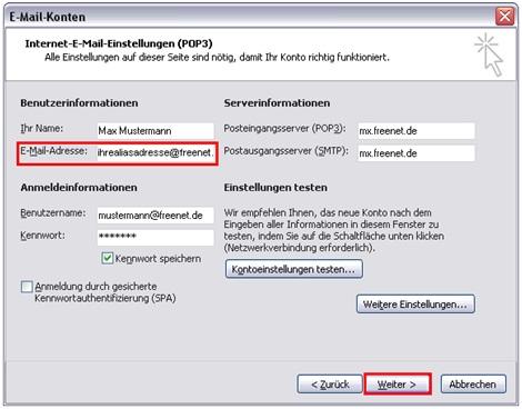 Screenshot Schritt 4 - Kontodaten ändern