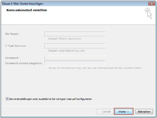Screenshot Schritt 4 - Auswahl der manuellen Konfiguration
