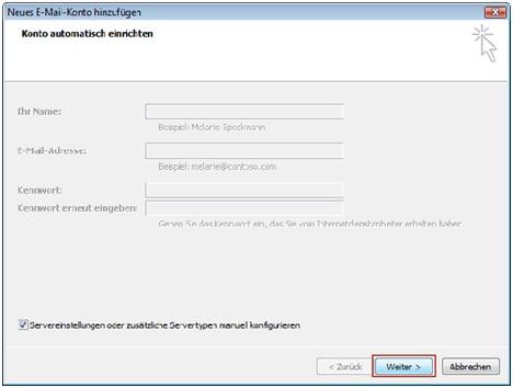 Screenshot Schritt 4 - Auswahl der manuellen Konfiguration
