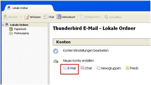 Screenshot Schritt 1 -Öffnen des Kontoassistenten von Thunderbird