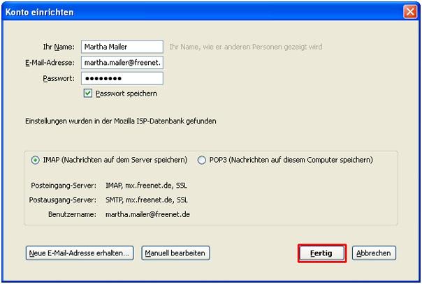 Screenshot Schritt 3 - Auswahl der Zugriffsart (POP3 oder IMAP)