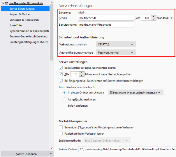 Screenshot Schritt 5 - Kontrolle des Posteingangservers