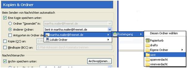 Screenshot Schritt 6 - Einstellung der Ordner für gesendete Mails und Entwürfe