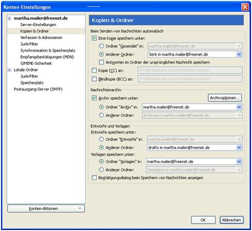Screenshot Schritt 6 - Einstellung der Ordner für gesendete Mails und Entwürfe 2