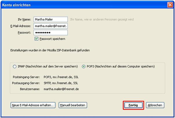 Screenshot Schritt 3 - Auswahl des Zugriffsart (POP3 oder IMAP)