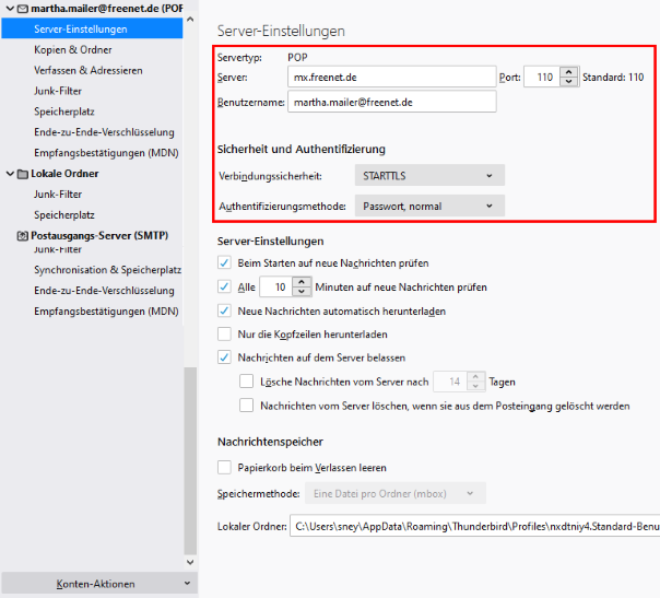 Screenshot Schritt 5 - Kontrolle des Posteingangservers
