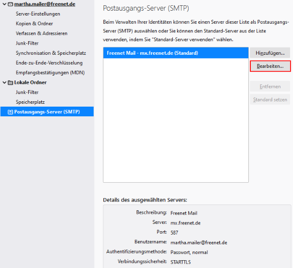 Screenshot  Schritt 6 - Auswählen des Postausgangservers