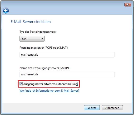 Screenshot Schritt 6 - E-Mail Server eintragen