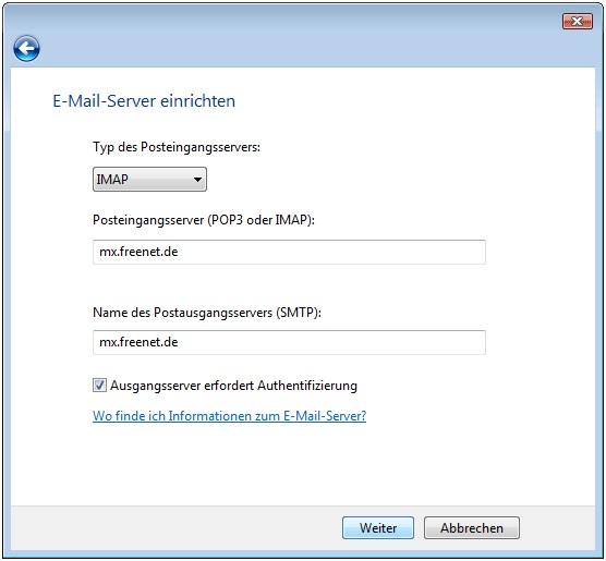Screenshot Schritt 6 - E-Mail-Server eintragen
