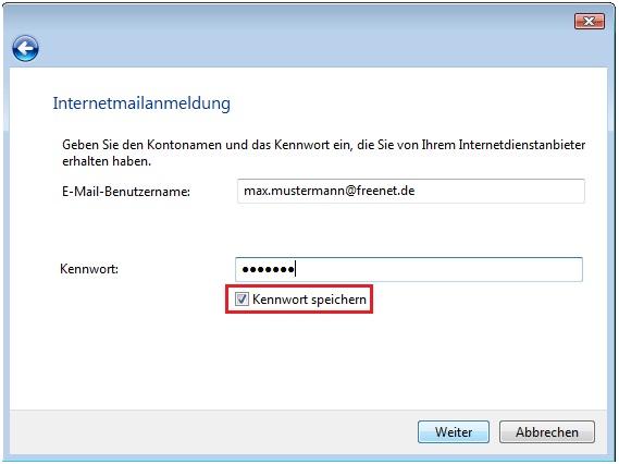 Screenshot Schritt 7 - Eingabe von Benutzernamens & Passworts