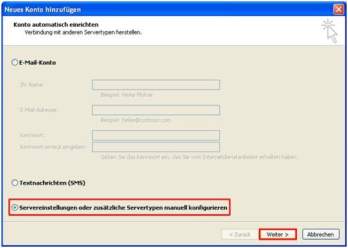 Screenhot Outlook 2010: Einrichtung POP3 Schritt 2