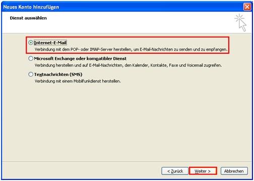 Screenhot Outlook 2010: Einrichtung POP3 Schritt 3
