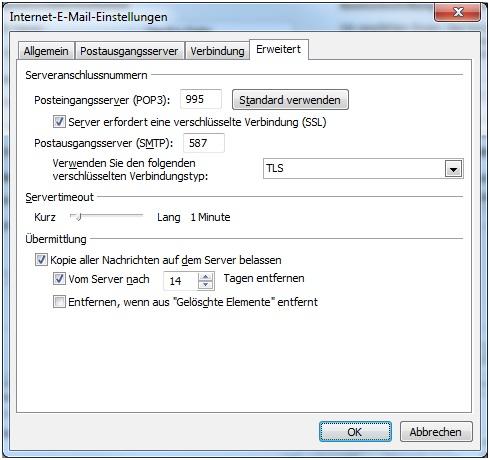 Screenhot Outlook 2010: Einrichtung POP3 Schritt 6