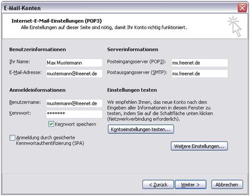 Screenshot Schritt 2 - Änderung der eingerichteten Daten