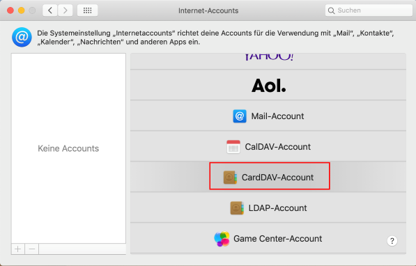 Screenshot Schritt 3 - CardDAV Konfiguration aufrufen