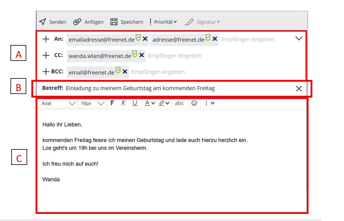 Screenshot Schritt 2 Email versenden schreiben