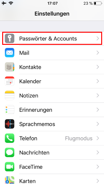 Screenshot Schritt 1 - Aufrufen der Konfiguration