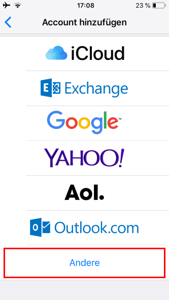 Screenshot Schritt 3 - "Anderen" Account wählen