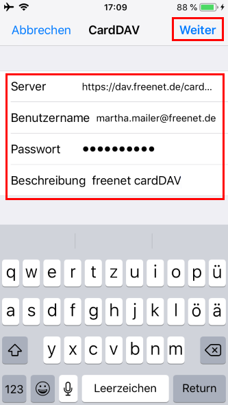 Screenshot Schritt 5 - Nutzerdaten eintragen