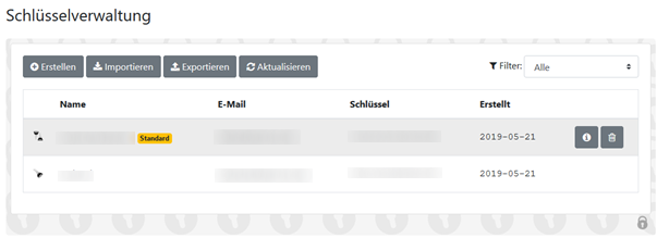 Screenshot Schritt 2 – Schlüssel auswählen