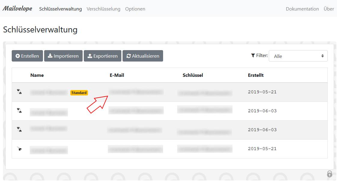 Screenshot Schritt 2 - Schlüssel auswählen