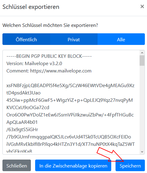Screenshot Schritt 5 - privaten Schlüssel speichern