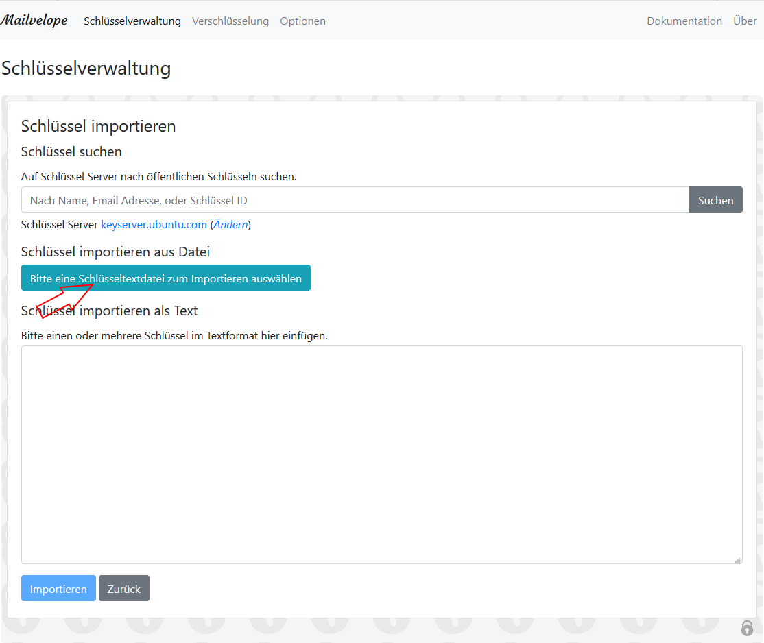 Screenshot Schritt 8 - Schlüssel importieren